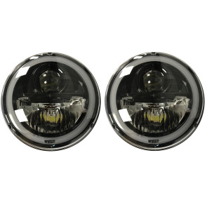 7" Wipac LED Headlights With Halo - LHD Black